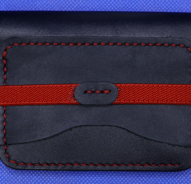 No. 110 Handmade Vertical Bifold Leather Wallet – Black with Red Stitching